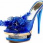 gorgeous royal blue fur flower bubble-diamond double bottom slippers