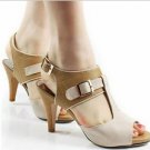 mature ladies' summer roman-style brown dress high heel shoes