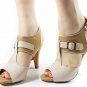 mature ladies' summer roman-style brown dress high heel shoes