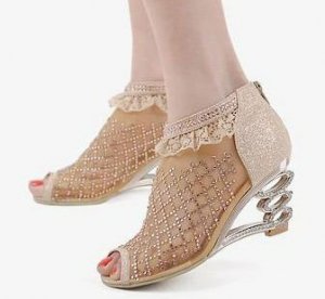 nice royal princess golden lace&diamond special heel high heel shoes