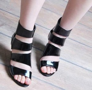 cool style knight black patent leather gladiator high heel shoes