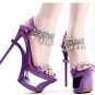 newest noble ladies double platform sandals/purple patent shiny diamond high heel shoes