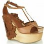 special design woody material flower retro-style high heel wedges