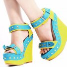 fashion lady blue sandal 2012 with rivet sexy strappy wedge sandals