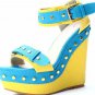 fashion lady blue sandal 2012 with rivet sexy strappy wedge sandals