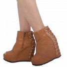 sexy ankle high bear fur brown & metal hole high heel wedges