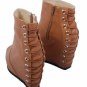sexy ankle high bear fur brown & metal hole high heel wedges