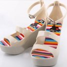 2012 hot sale fashion nude jelly sandals for girls/cute cartoon lining high wedges