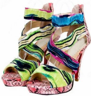 exotic colorful high heel shoes/red sole/colorful stripped leather