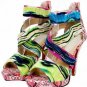 exotic colorful high heel shoes/red sole/colorful stripped leather