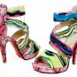 exotic colorful high heel shoes/red sole/colorful stripped leather