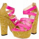 latest criss-cross red patent leather with stripped yellow bottom high heel shoes