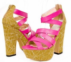 latest criss-cross red patent leather with stripped yellow bottom high heel shoes