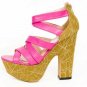 latest criss-cross red patent leather with stripped yellow bottom high heel shoes