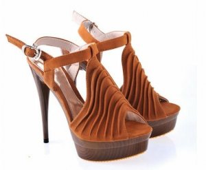 brown summer wavy-like party and dance woody bottom high heel shoes