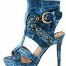 Spring summer Roman style lady shoe fashion blue jeans heels 2012