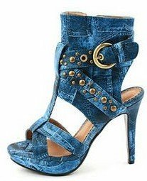 Spring summer Roman style lady shoe fashion blue jeans heels 2012