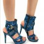 Spring summer Roman style lady shoe fashion blue jeans heels 2012