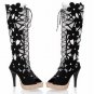 special knee boots/black patent flower leather shoes/peep toe shoes summer sandals for woman