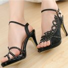 popular style classical lady dress and wedding shoes/black flower high heels