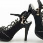 popular style classical lady dress and wedding shoes/black flower high heels