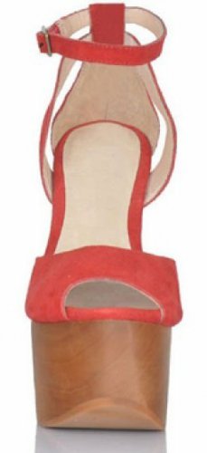 unique woody heel water melon red patent high platform high heel shoes