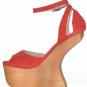 unique woody heel water melon red patent high platform high heel shoes