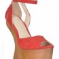 unique woody heel water melon red patent high platform high heel shoes