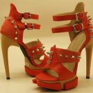 hot on sell red patent special edgy rivets high heel shoes