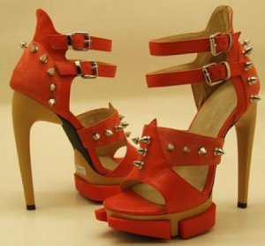 hot on sell red patent special edgy rivets high heel shoes
