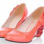 ladies suede pump shoes/sweet style /water melon red with beautiful flower pumps