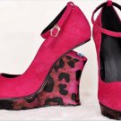 2012 new Roman style sexy rose red leopard high heel wedges with suede leather