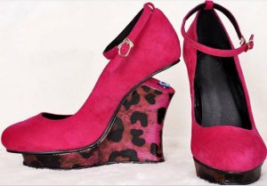 2012 new Roman style sexy rose red leopard high heel wedges with suede leather