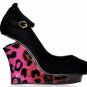 2012 new Roman style sexy rose red leopard high heel wedges with suede leather