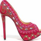 exotic colorful high heel shoes/beautiful flower with diamond pumps