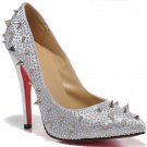 latest 2012 mature women bright silver patent shoes with spike