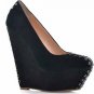 special knight black patent high heel wedges&lace hole pumps