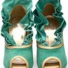 elegant bright green pleated flower &cute fish toe high heel shoes