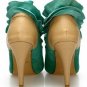 elegant bright green pleated flower &cute fish toe high heel shoes
