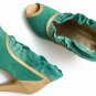 elegant bright green pleated flower &cute fish toe high heel shoes