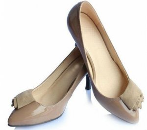 popular simple style with pleated flower grey low platform high heel shoes