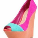 popular peach red with blue fish toe high heel woody wedge high heel shoes