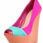 popular peach red with blue fish toe high heel woody wedge high heel shoes