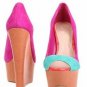 popular peach red with blue fish toe high heel woody wedge high heel shoes