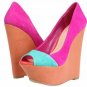 popular peach red with blue fish toe high heel woody wedge high heel shoes