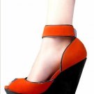 elegant roman style ladies' summer casual and dress shoes/water melon red leather high wedges