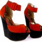 elegant roman style ladies' summer casual and dress shoes/water melon red leather high wedges