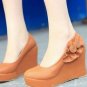 elegant bear-skin-like brown leather with sweet flower women fashion high heel  shoes
