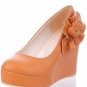 elegant bear-skin-like brown leather with sweet flower women fashion high heel  shoes