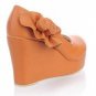 elegant bear-skin-like brown leather with sweet flower women fashion high heel  shoes